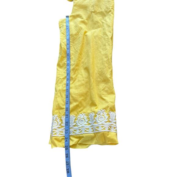 Talbots Pants Linen Cotton Yellow Embroidered Cotton Lagenlook Vacation Size 10 - Picture 10 of 11